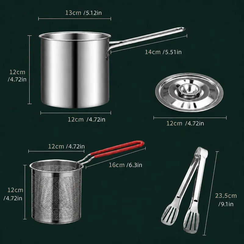 3Pcs Stainless Steel Deep Fryer Set,Rust-Resistant Portable Cookware for Home Kitchen Chips, Chicken Wings๐ณ๐