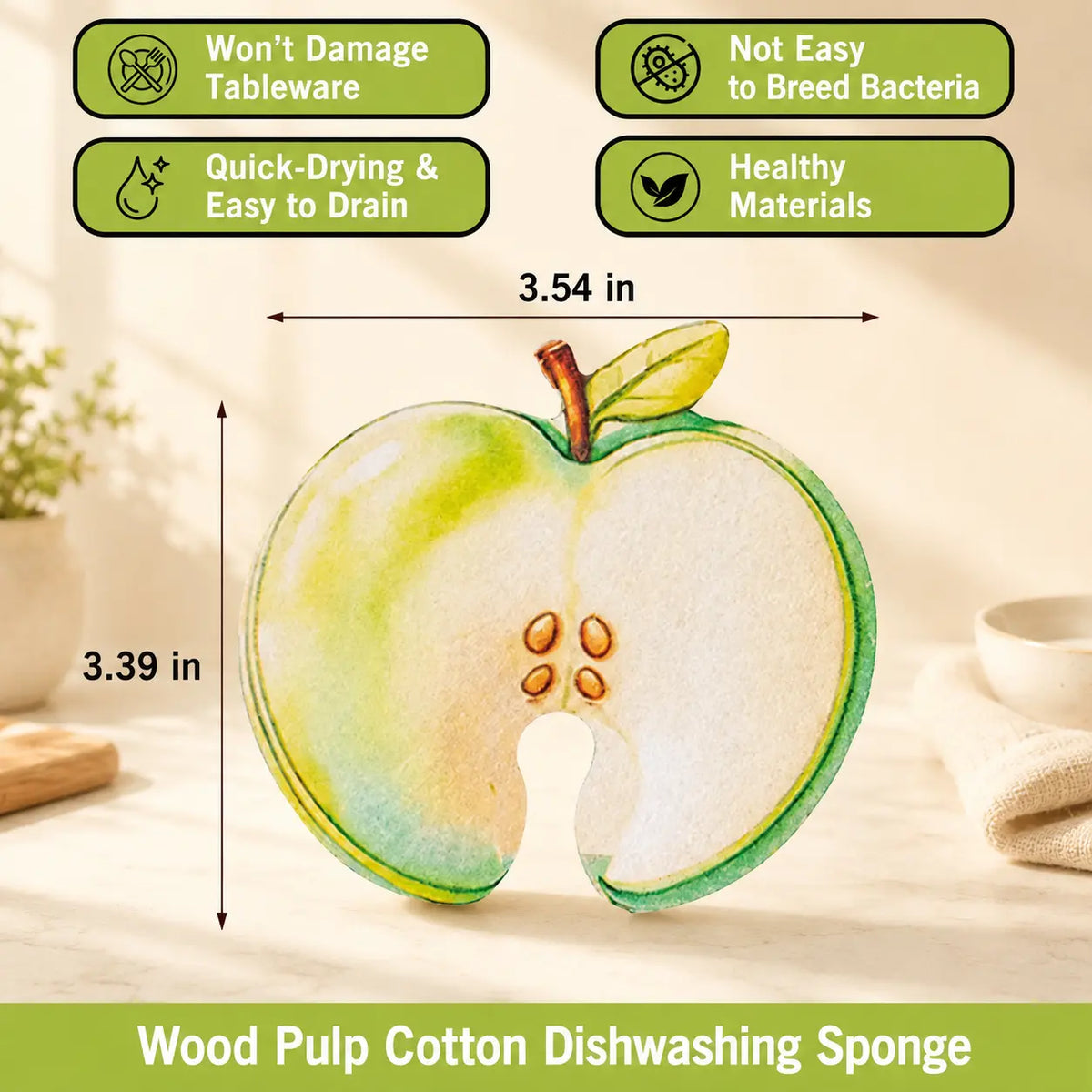 Compressed Cellulose Sponges - 3-Pack Fruit-Shaped Natural Pop-Up Kitchen Sponges🌍