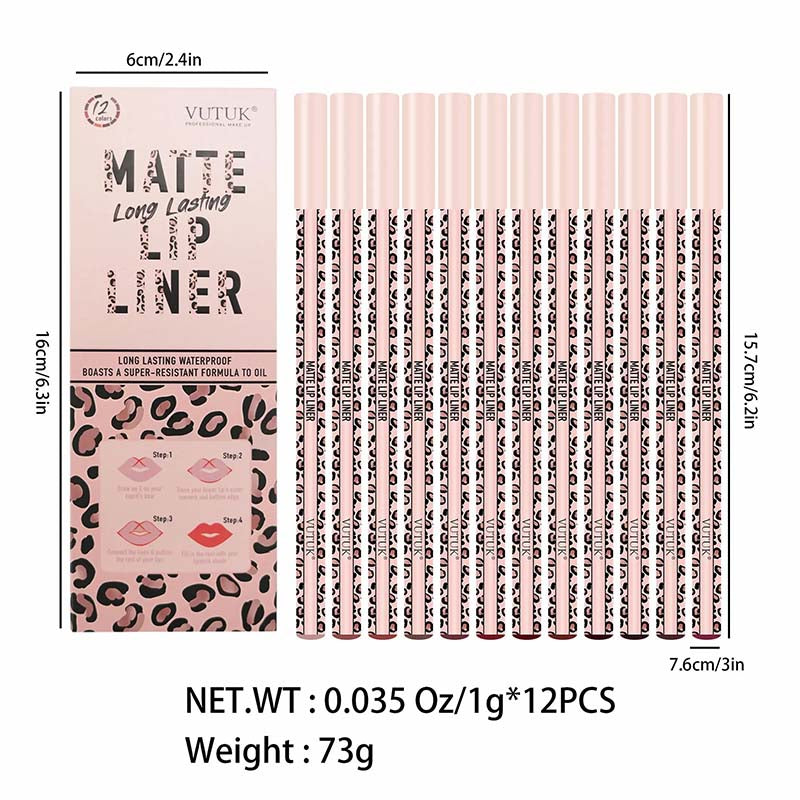 Full 12-Color Lip Liner Set – Matte High Pigment, Long-Lasting Non-Fading💋
