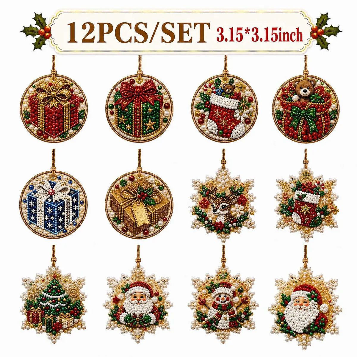 6Pcs/12Pcs Christmas DIY Diamond Painting Ornaments Kit, Xmas Tree Hanging Pendant🎄