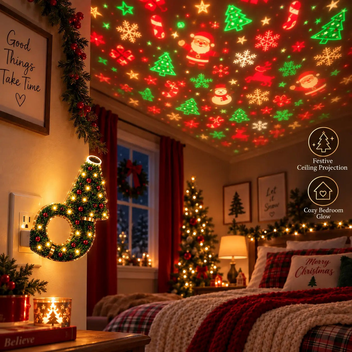 2026 New USB Plug-In Christmas Projector Night Light, 6+ Holiday Pattern Ceiling Lampπ