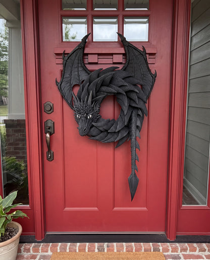 Handmade 3D Coiled Dragon Wreath | Unique Front Door Fantasy Decor🐉