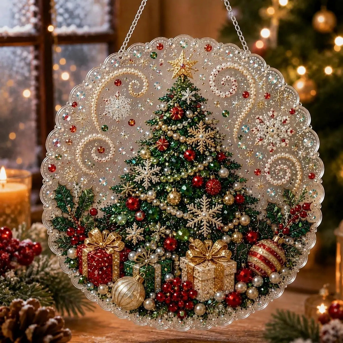 Christmas Pearl Diamond Painting Suncatcher Craft Kit (8in), DIY Crafting Set🎄