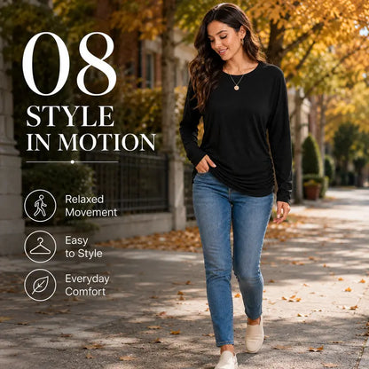 Womens Long Sleeve Shirts Ruched Hem Fall Tops Lightweight Sweaters🧶