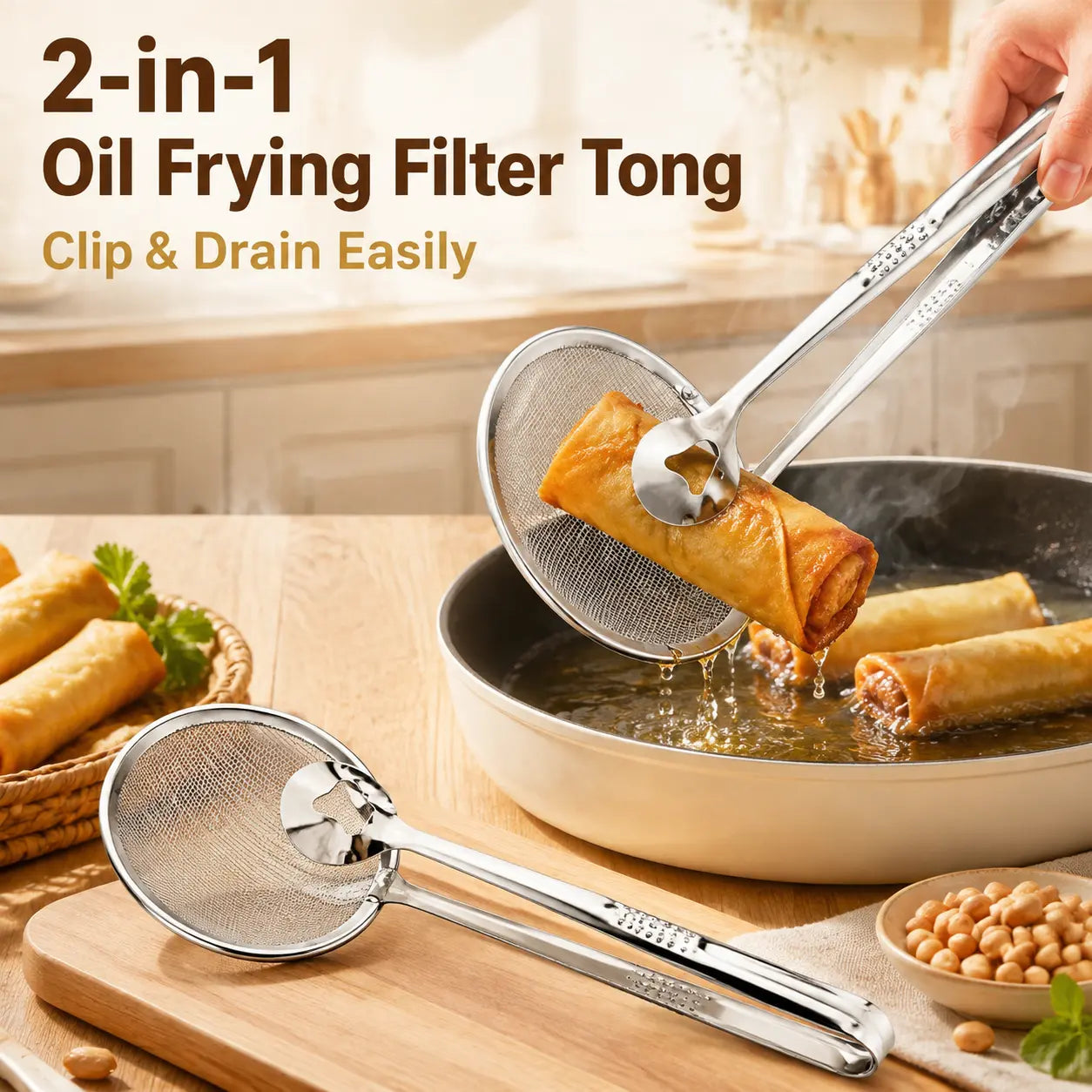2-in-1 Oil-Frying Filter Clip, Kitchen Food Strainer Tongs for Fried Food🍟✨