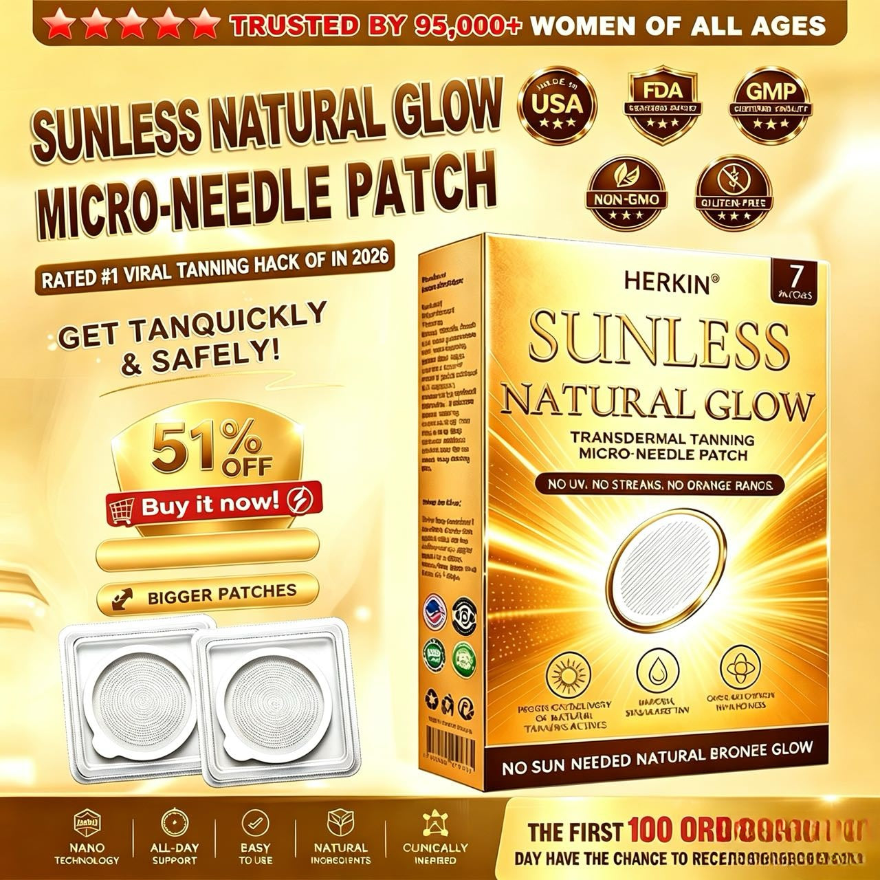 ☀️ Sunless Natural Glow Tanning Microneedle Patch, No DHA No UV Streak-Free Bronze Tan