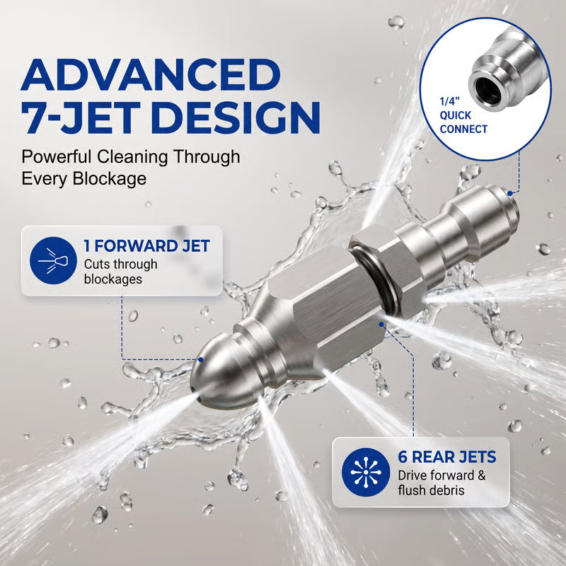 Washer Sewer Jetter Nozzle with Stainless Steel, Mini Compact Durable Sewer Jet Nozzle💧