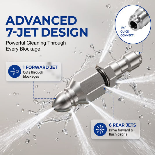 Washer Sewer Jetter Nozzle with Stainless Steel, Mini Compact Durable Sewer Jet Nozzle💧