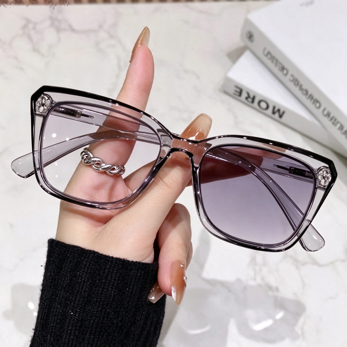 Progressive Photochromic Readers for Women, Pink Square Multifocal Reading Glasses 👓