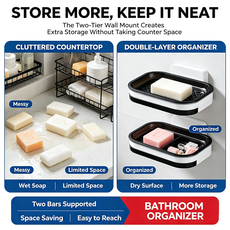 Wall Mounted Double-Layer Soap Bar Holder with Drainage Holes - Bathroom Accessory🧼