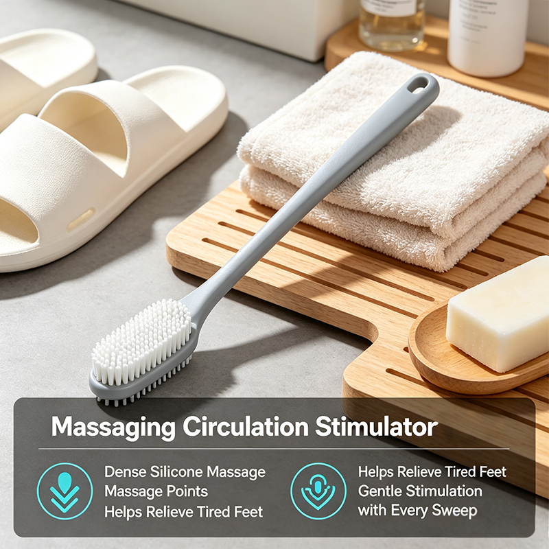 Long-Handle Silicone Soft Pedicure Tool, Shower Foot Cleaning Brush 🚿🦶