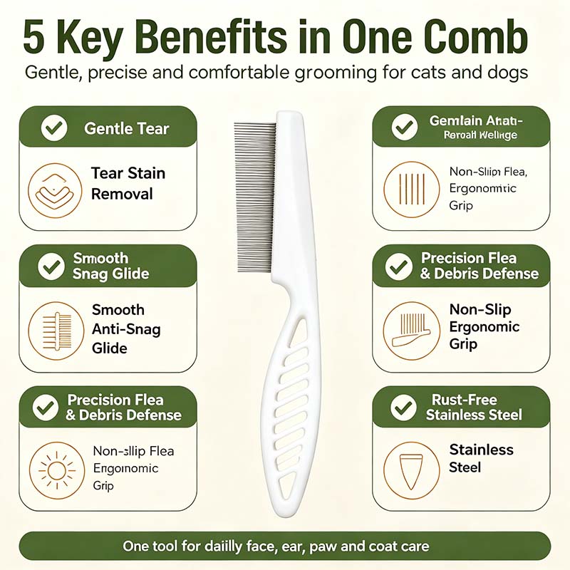2PCS Pet Face Comb Set for Cats & Dogs, Fine Tooth Stainless Steel Grooming Comb🐾