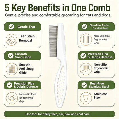 2PCS Pet Face Comb Set for Cats & Dogs, Fine Tooth Stainless Steel Grooming Comb🐾