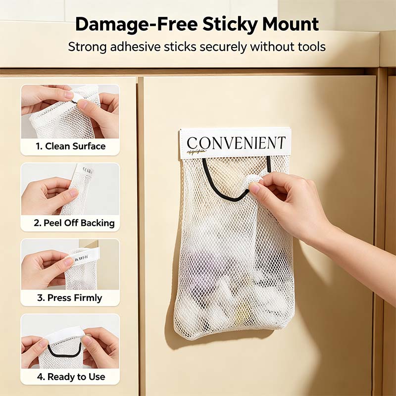 Grocery Garbage Bag Holder Trash Bag Dispenser Sticky Wall Mounted Mesh🛒