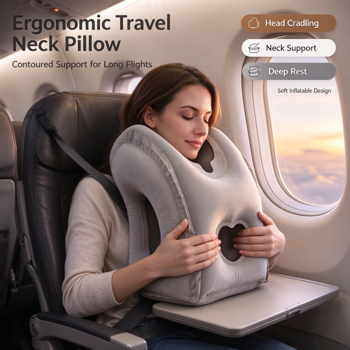 Inflatable Ergonomic Travel Sleep Pillow
