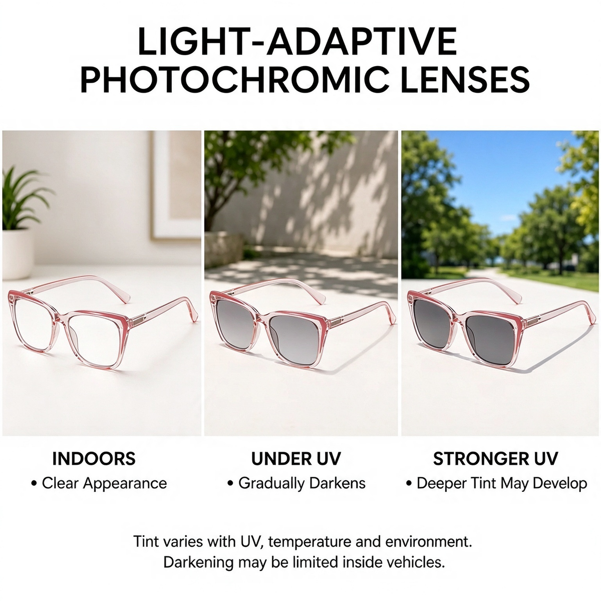 Progressive Photochromic Readers for Women, Pink Square Multifocal Reading Glasses 👓