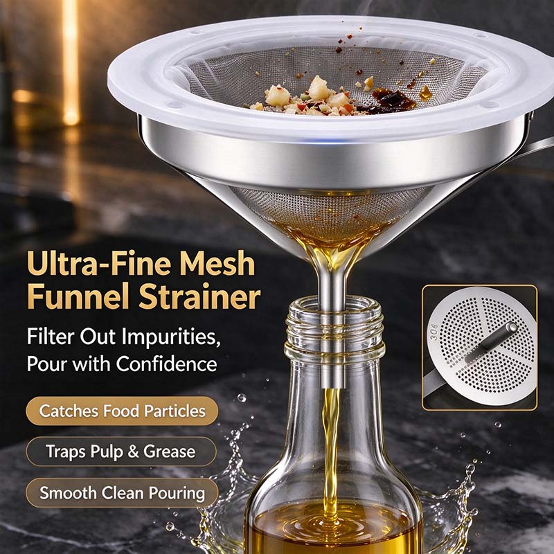 Funnel for Filling Bottles, 5 Inch Food Grade Stainless Steel Kitchen Funnel with 200 Mesh Filter Strainer🔥