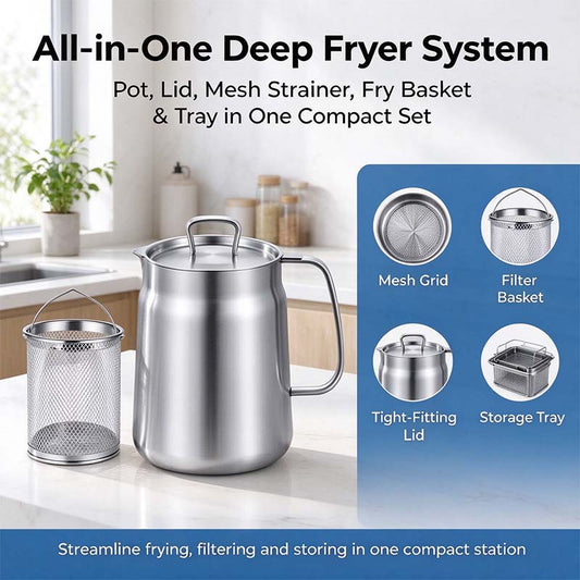 304 Stainless Steel Deep Fryer Pot Set - Durable, Compact Household Kitchen Supplies 🥘