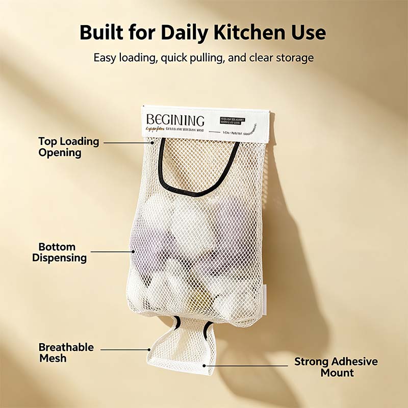 Grocery Garbage Bag Holder Trash Bag Dispenser Sticky Wall Mounted Mesh🛒