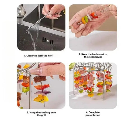 Air Fryer Skewer Rack, Round Grill with Stainless Steel, Flat Edges👨‍🍳