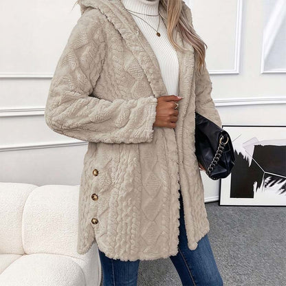 Women's Hooded Double-Sided Fleece Cardigan Long Sleeve Casual Warm Outerwear 🧥