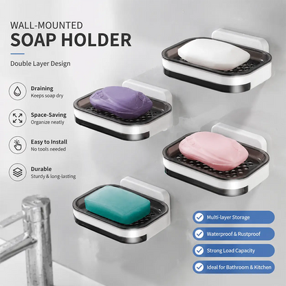Wall Mounted Double-Layer Soap Bar Holder with Drainage Holes - Bathroom Accessory🧼