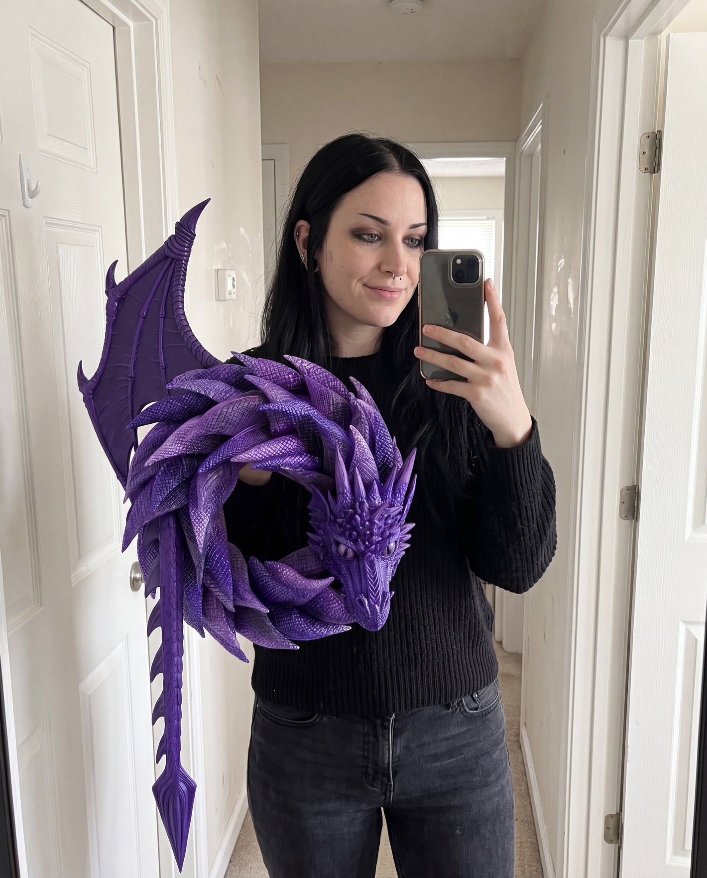 Handmade 3D Coiled Dragon Wreath | Unique Front Door Fantasy Decor🐉