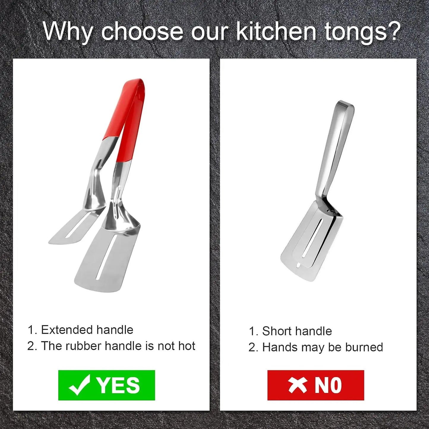 Stainless Steel Grill Clamp Spatula, Anti-Scald Extended Handle Spatula Tongs🔥