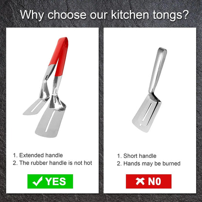 Stainless Steel Grill Clamp Spatula, Anti-Scald Extended Handle Spatula Tongs🔥