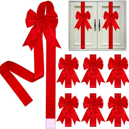 6 Pcs Red Christmas Cabinet Ribbons Bows for Kitchen Large Christmas Door Ribbon Cabinet Bows Locker 🎀🎄