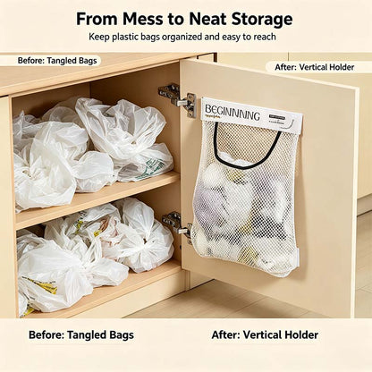 Grocery Garbage Bag Holder Trash Bag Dispenser Sticky Wall Mounted Mesh🛒