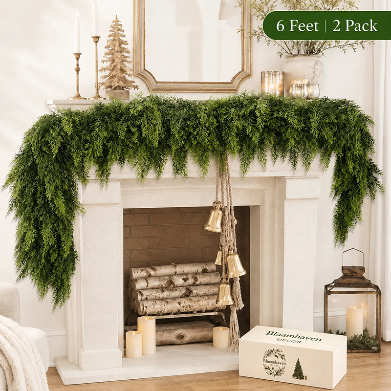 6 FT 2 Pcs Artificial Cedar Garlands, Real Touch Winter Cedar Garland🎄