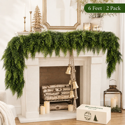 6 FT 2 Pcs Artificial Cedar Garlands, Real Touch Winter Cedar Garland🎄