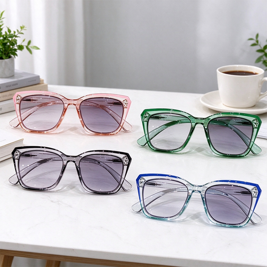 Progressive Photochromic Readers for Women, Pink Square Multifocal Reading Glasses 👓