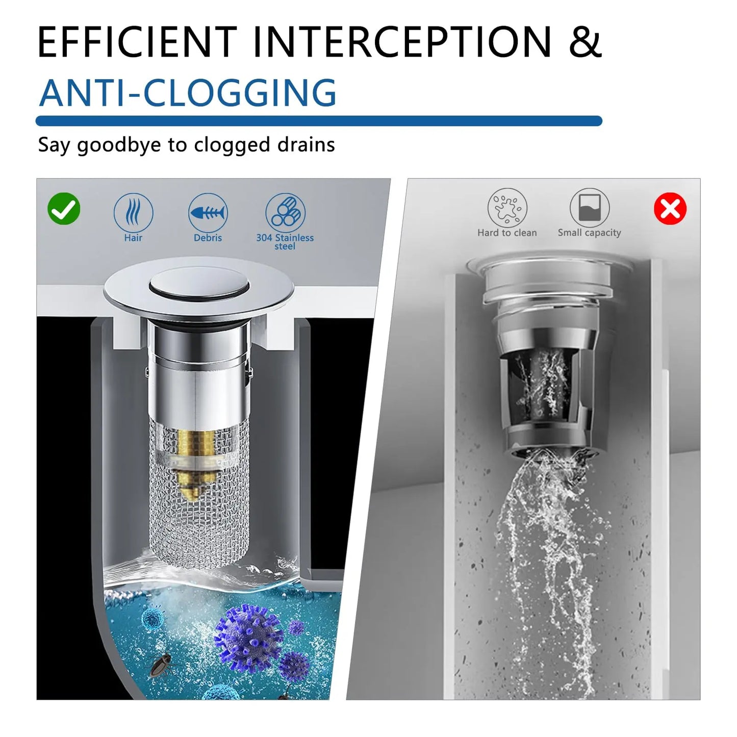 Bathroom Sink Drain Strainer, Pop Up Sink Drain Strain, Bathroom Sink Stopper 🔧✨