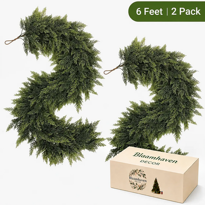 6 FT 2 Pcs Artificial Cedar Garlands, Real Touch Winter Cedar Garland🎄