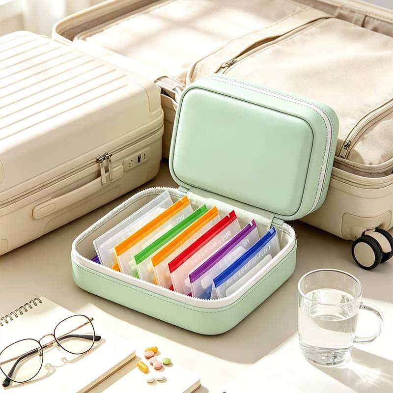 Waterproof Pill Pouch Set, 14pcs Bags Inside, A8 Waterproof Pill Organizer Set, 7 to 14 Days of Meds💊 🧳