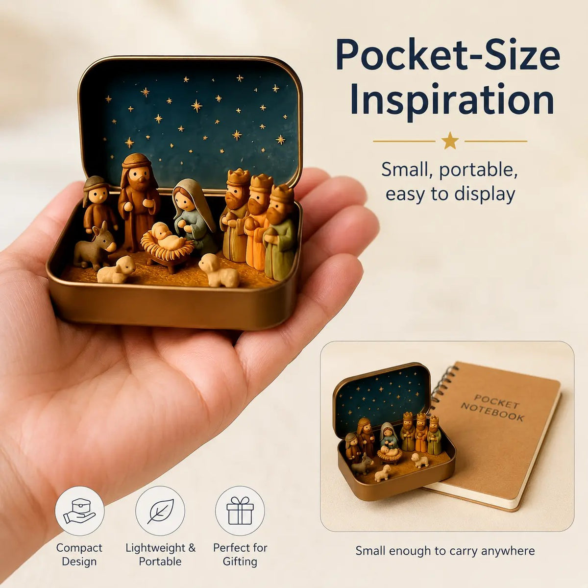 Religious Pocket-Size Mini Nativity Scene Set with Storage Box🎁