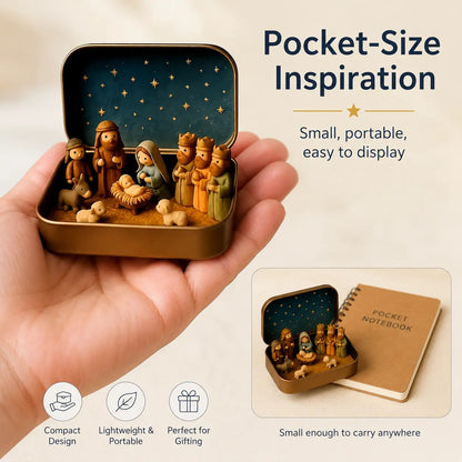 Religious Pocket-Size Mini Nativity Scene Set with Storage Box🎁