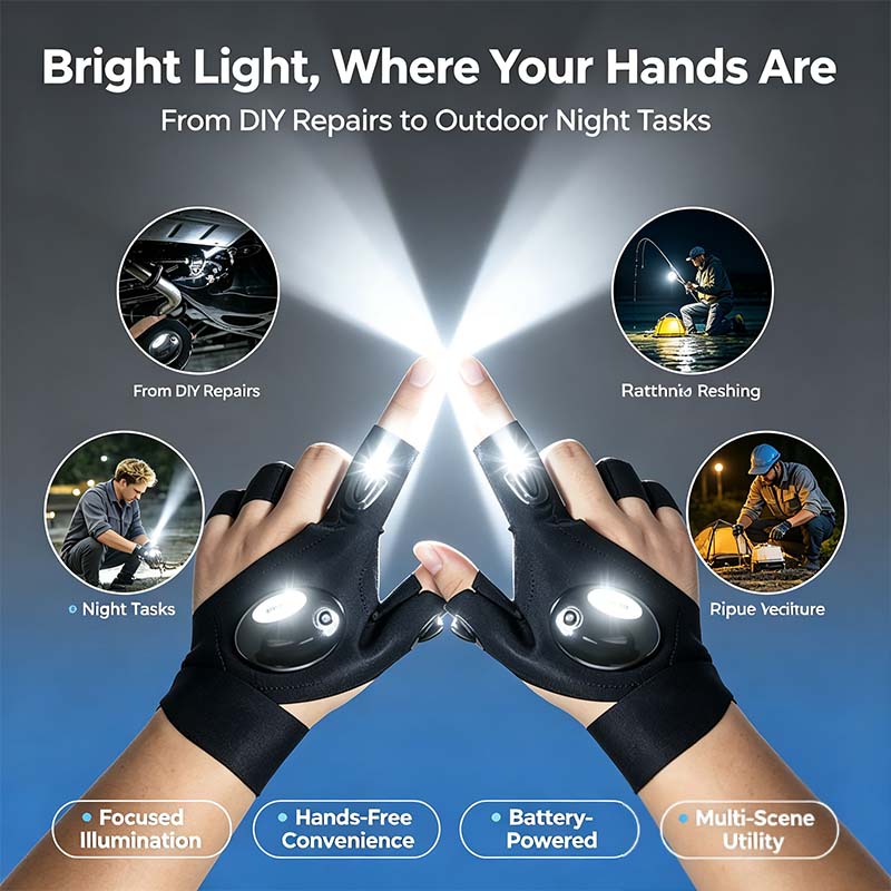 One Pair LED Finger Flashlight Gloves, Hands-Free LED Light Gloves for Fishing, Camping, Repair🧤