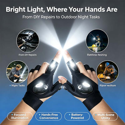 One Pair LED Finger Flashlight Gloves, Hands-Free LED Light Gloves for Fishing, Camping, Repair🧤
