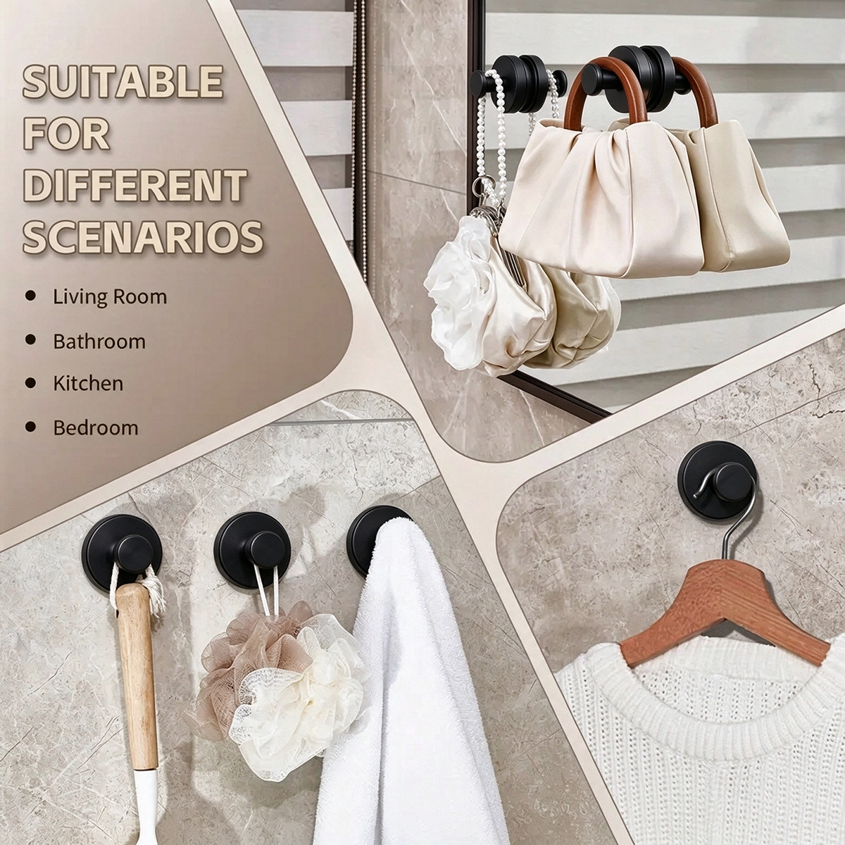 2 Pcs No Drilling Suction Cup Hooks with Replaceable Core, Vacuum Locking Bathroom Wall Hooks 🧲