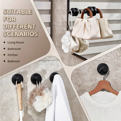 2 Pcs No Drilling Suction Cup Hooks with Replaceable Core, Vacuum Locking Bathroom Wall Hooks 🧲