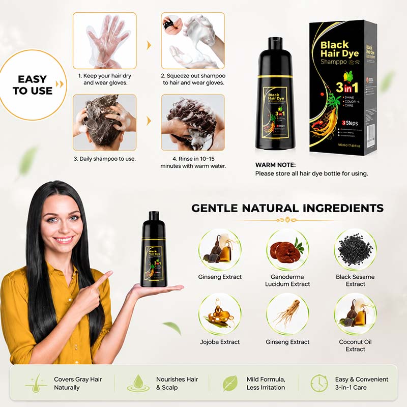 3-In-1 Hair Dye Shampoo, Gray Hair Coverage🧴