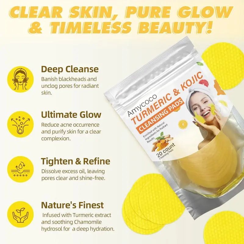 Turmeric & Kojic Acid Cleansing Pads - 20pcs NormalSkin Gentle Facial Cleanser Pads 🧖‍♀️