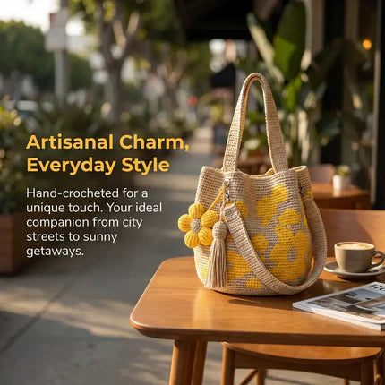 Handwoven Flower Bucket Bag, Boho Lightweight Crossbody Crochet Shoulder Bag👜