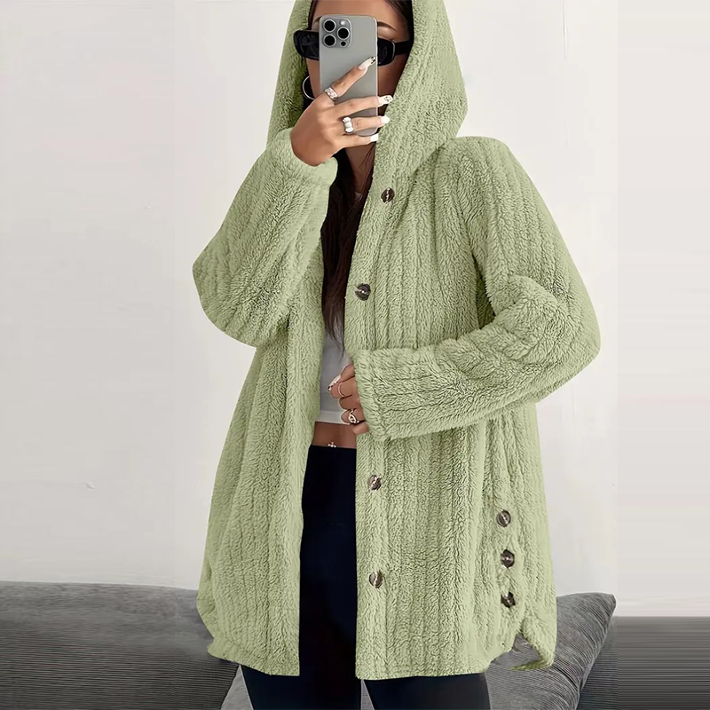 Women’s Lightweight Plush Hooded Jacket, Warm Mid-Length Teddy Bear Cardigan 🧸🧥