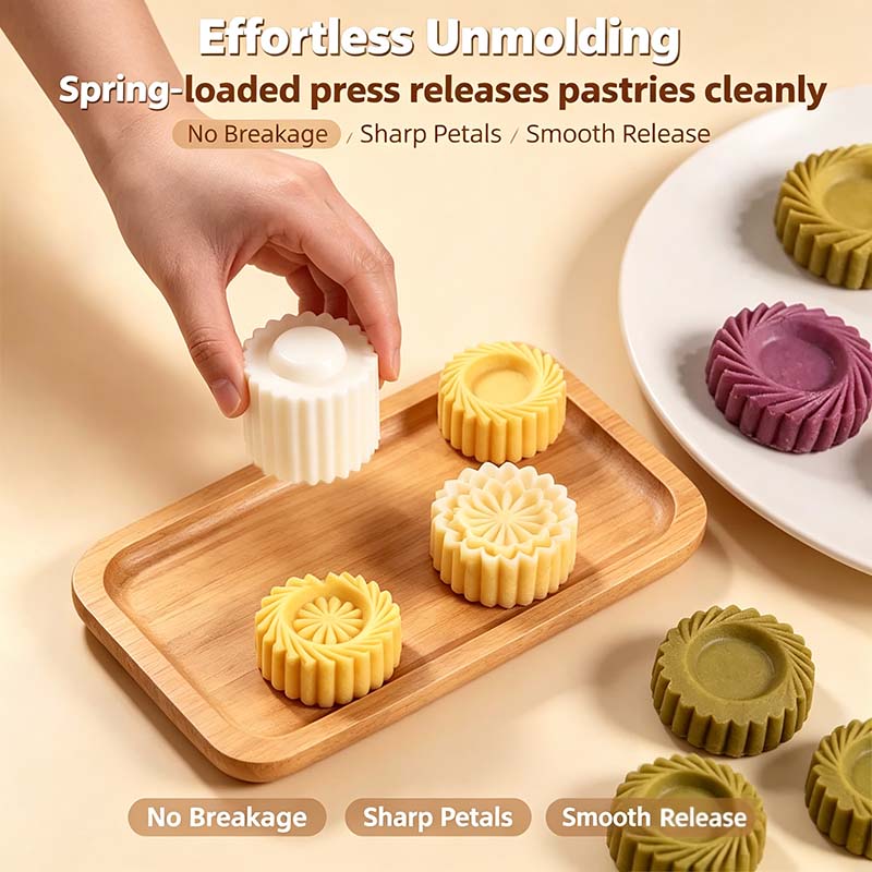 2PCS Sunflower-Patterned Round Hand-Press Mooncake Mold, French-Style Lace Pastry Mold🥮