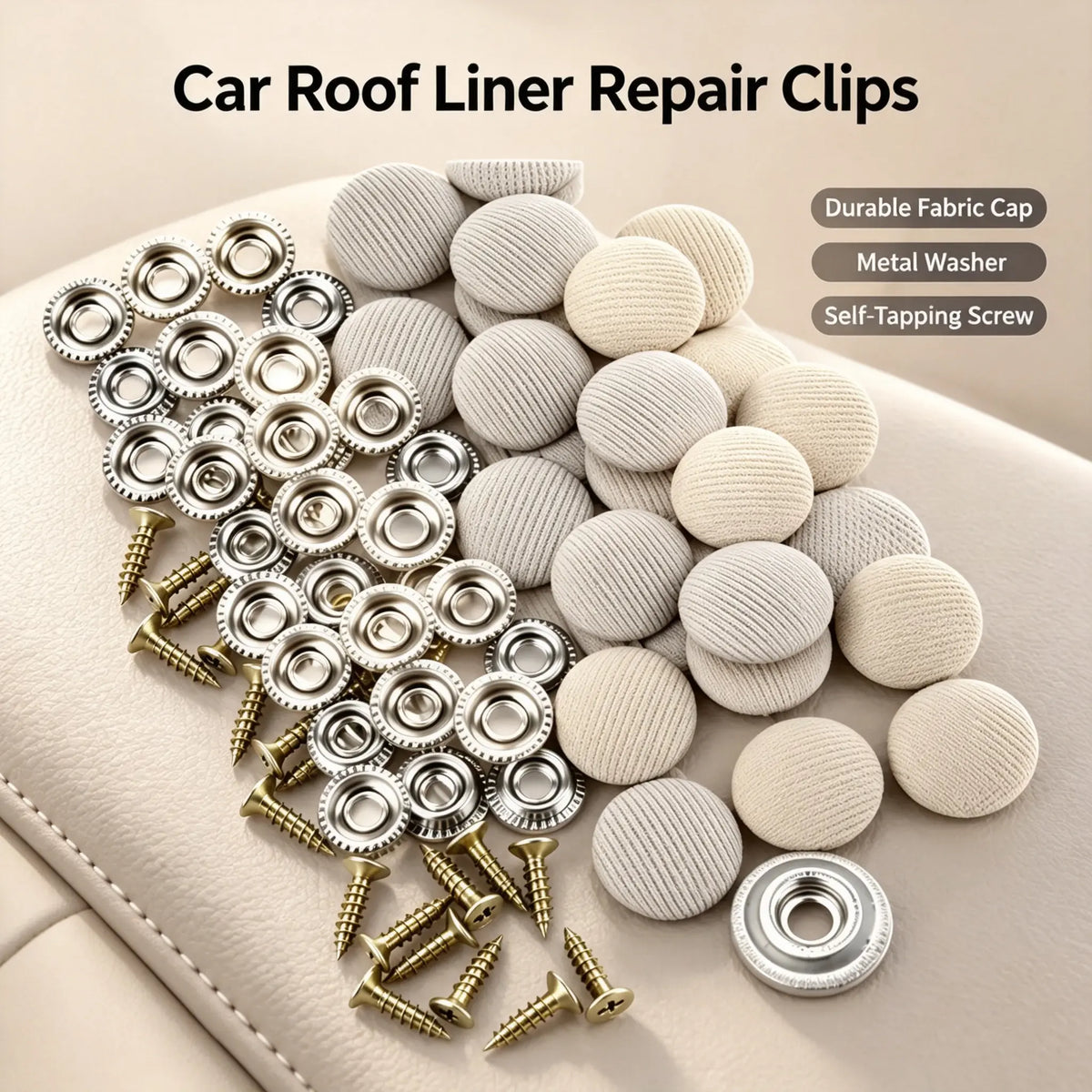 50 Pack Car Roof Headliner Repair Buttons, Fabric Covered Retainer Screws🪡