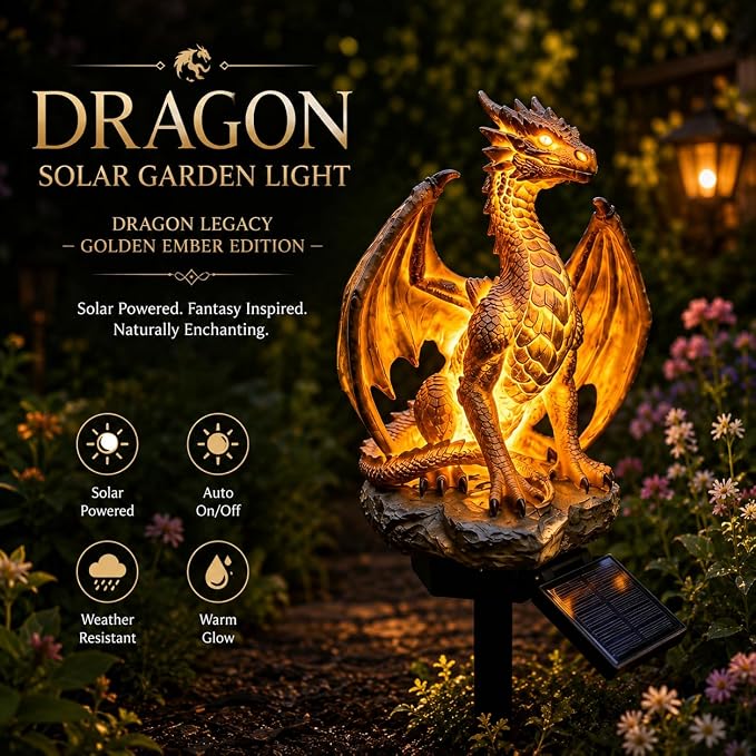 Solar Dragon Garden Statue Light 🐉